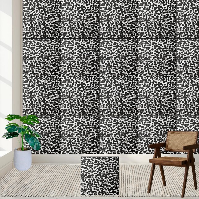 Dalmatien Print Modern Black White Glossy Kakelplatta (Dalmatian Print Modern Black White Glossy Ceramic Tile)