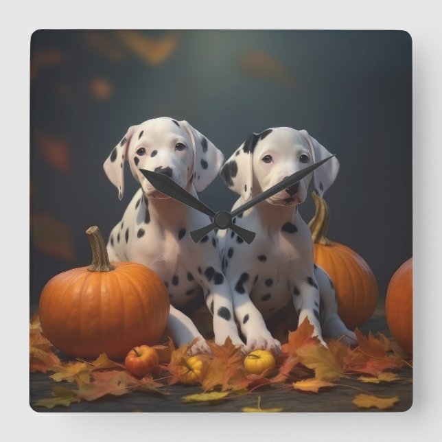 Dalmatien Puppy Autumn Delight Pumpkin Fyrkantig Klocka (Framsida)