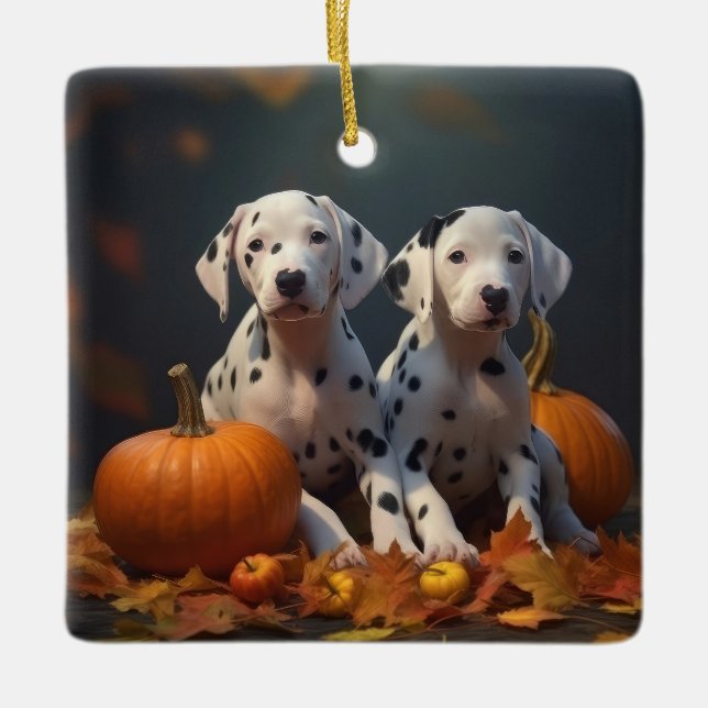 Dalmatien Puppy Autumn Delight Pumpkin Julgransprydnad Keramik (Framsida)