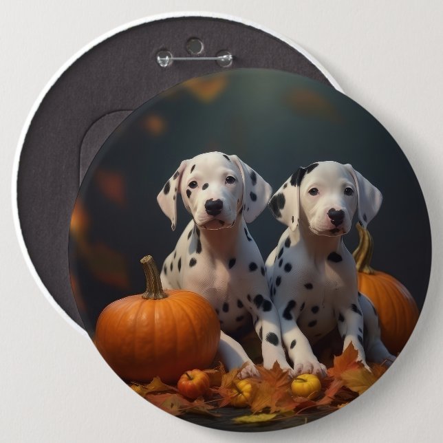 Dalmatien Puppy Autumn Delight Pumpkin Knapp (Framsida & baksida)