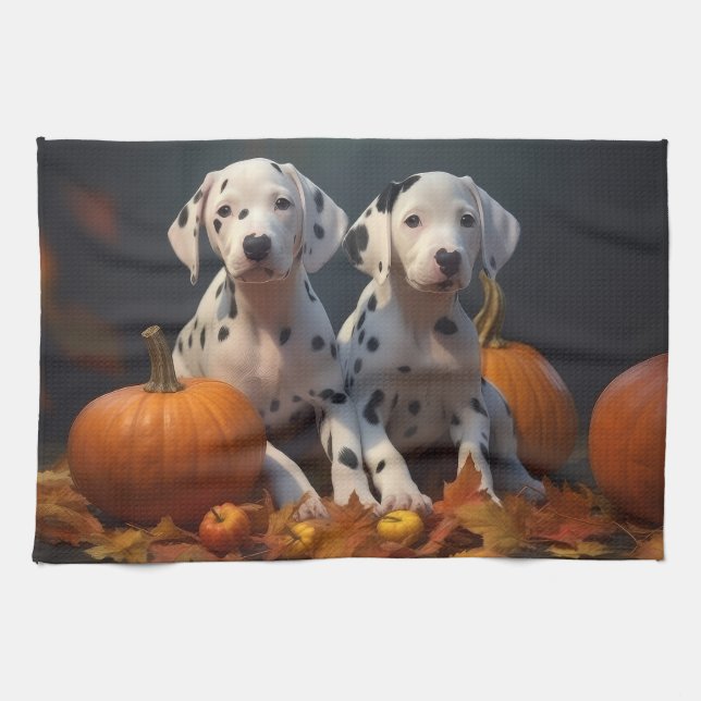 Dalmatien Puppy Autumn Delight Pumpkin Kökshandduk (Horisontell)