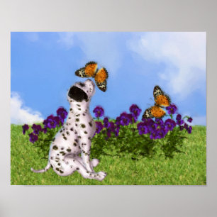 Dalmatien Puppy Butterflies Hund Art Fotomålning Poster