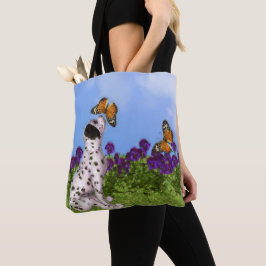 Dalmatien Puppy Butterflies Hund Art Fotomålning Tygkasse