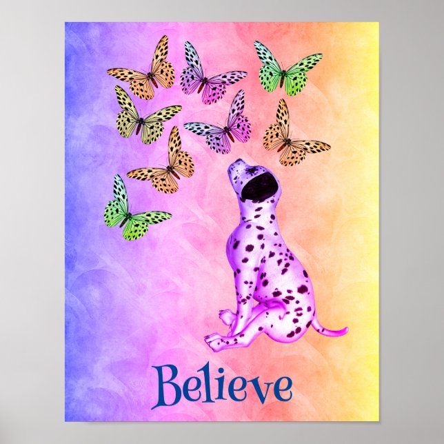 Dalmatien Puppy Butterflies tror inspiration Poster (Framsidan)