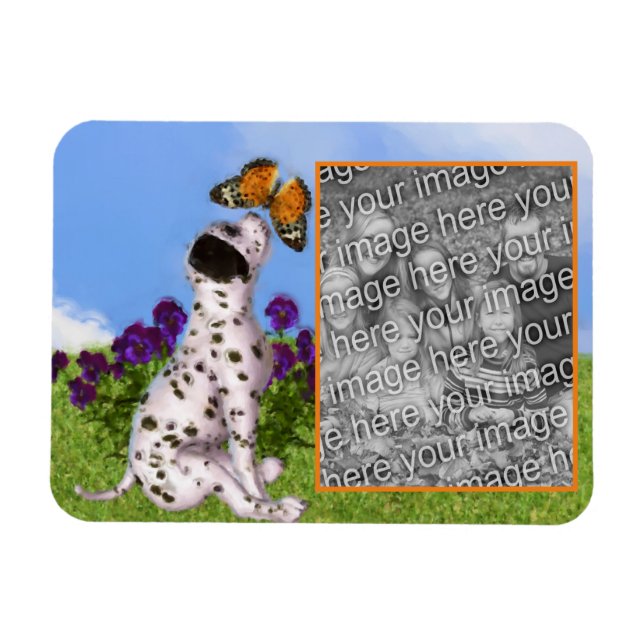 Dalmatien Puppy Butterfly Painting Add Your Photo Magnet (Horisontell)