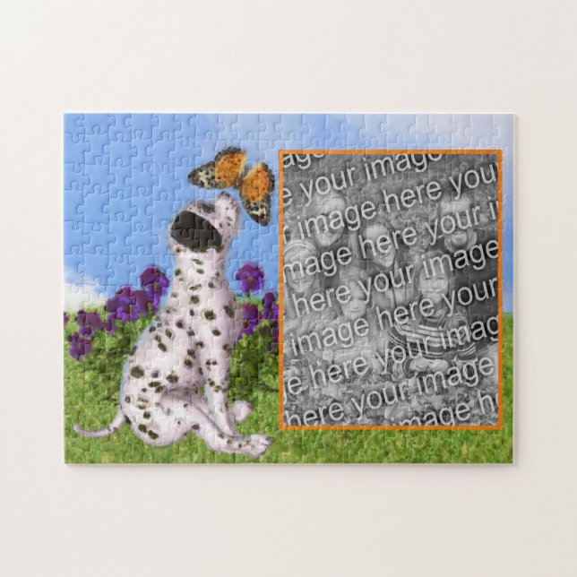 Dalmatien Puppy Butterfly Painting Add Your Photo Pussel (Horisontell)