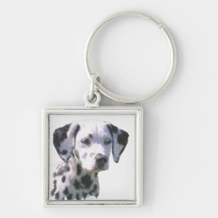 Dalmatien Puppy Fyrkantig Silverfärgad Nyckelring