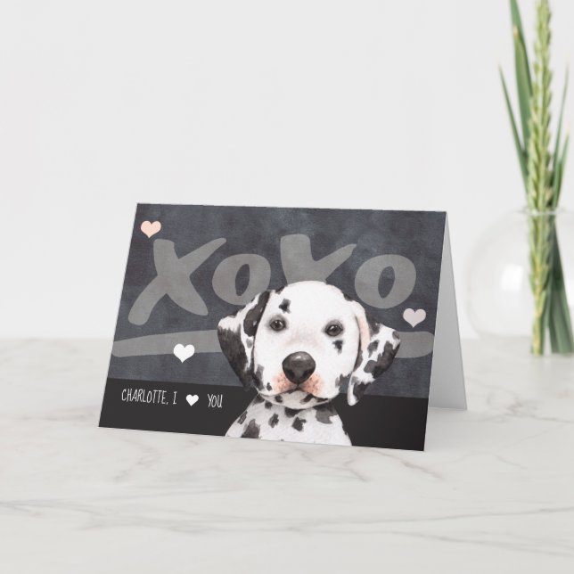 Dalmatien Puppy Hund Personlig Valentines day Helgkort (Framsida)
