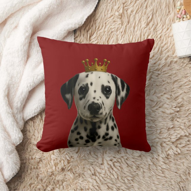 Dalmatien Puppy i Cute Guld Krona Kudde (Filt)