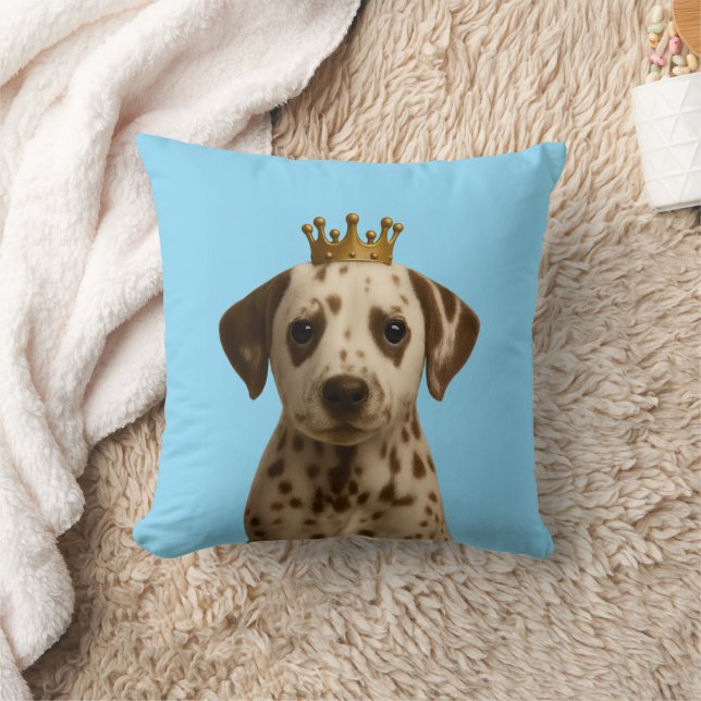 Dalmatien Puppy i Cute Guld Krona Kudde (Filt)