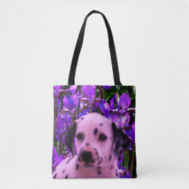 Dalmatien Puppy Iris Flowers Hund Art Tygkasse