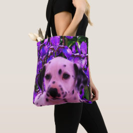 Dalmatien Puppy Iris Flowers Hund Art Tygkasse