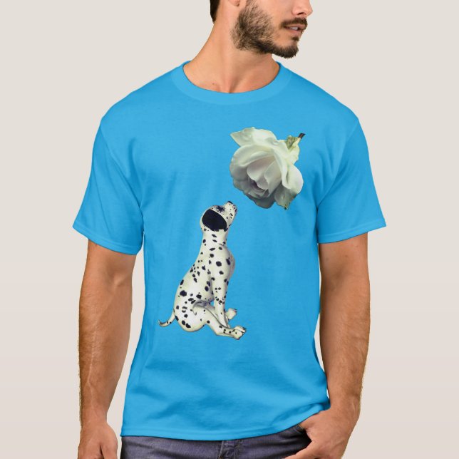 Dalmatien Puppy och Vit ros T Shirt (Framsida)