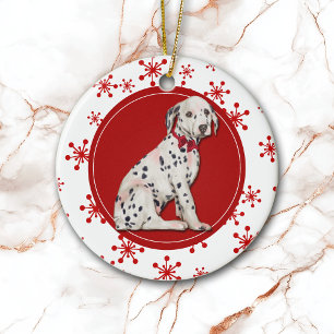 Dalmatien Puppy Red Snowflake Ceramic Ornament