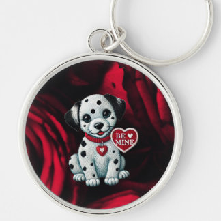 Dalmatien Puppy Round Metall Keychain - be Mine Va Rund Silverfärgad Nyckelring