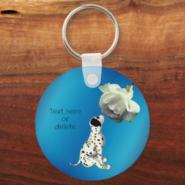 Dalmatien Puppy Vit ros Cute Personlig Nyckelring (Framsida)