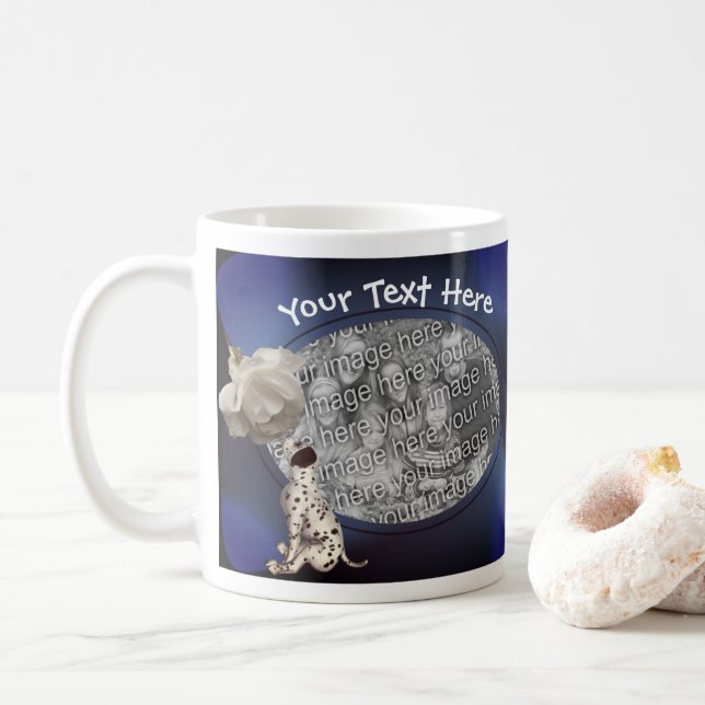 Dalmatien Puppy Vit ros Personlig Photo Kaffemugg (Med munk)