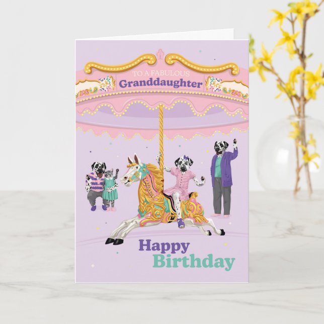Dalmatien Riding Carousel Granddotter Birthday C Kort (Gul blomma)