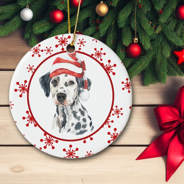 Dalmatien Santa Hat Red Snowflake Julgransprydnad Keramik (Skapare uppladdad)