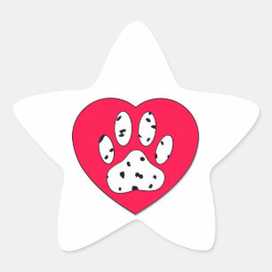 Dalmatien Skriv ut i rött hjärta Stjärnformat Klistermärke