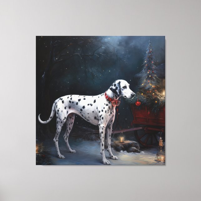 Dalmatien Snowy Sleigh-juldekretet Canvastryck (Framsida)