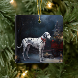 Dalmatien Snowy Sleigh-juldekretet Julgransprydnad Keramik