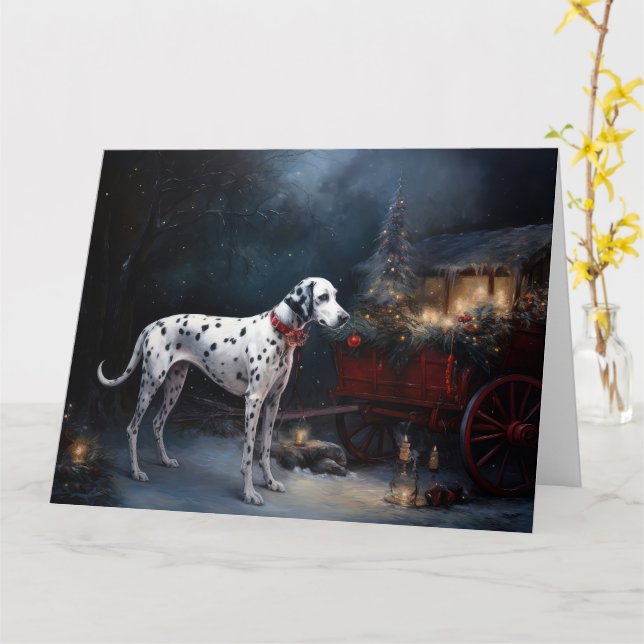 Dalmatien Snowy Sleigh-juldekretet Kort (Gul blomma)