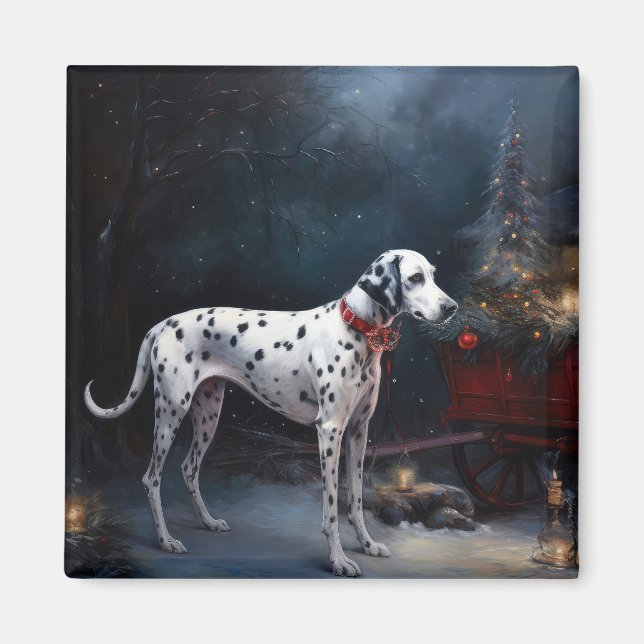 Dalmatien Snowy Sleigh-juldekretet Magnet (Framsidan)