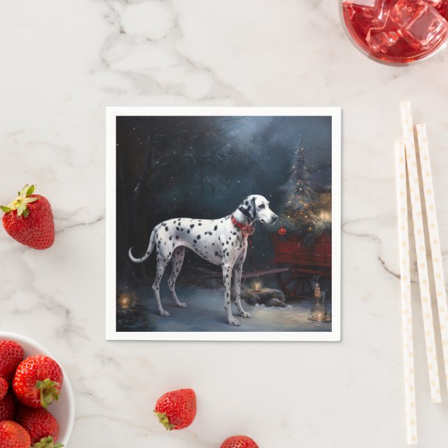 Dalmatien Snowy Sleigh-juldekretet Pappersservett (Insitu)