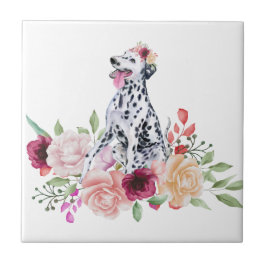 Dalmatien spelar i Blommor Ceramic Tile Kakelplatta