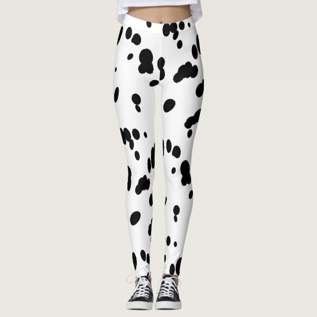 Dalmatien Spots Mönster Black and White Hund Päls Leggings (Framsida)