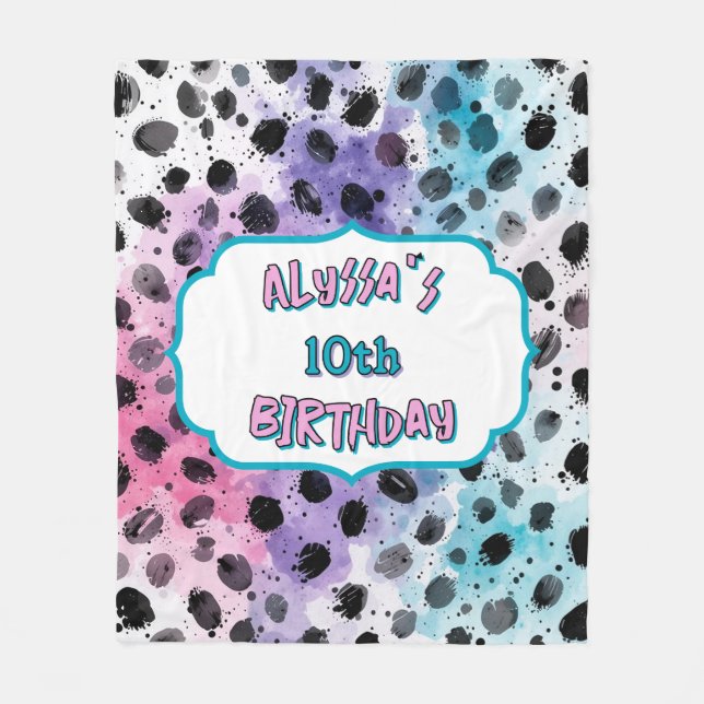Dalmatien Spots Pastel Watercolor Birthday Fleecefilt (Framsidan)