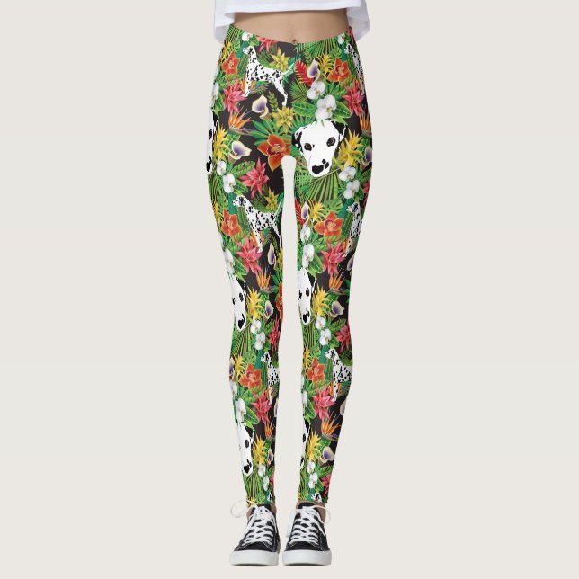 Dalmatien Tropical Blommigt Jungle Hund Dalformati Leggings (Framsida)