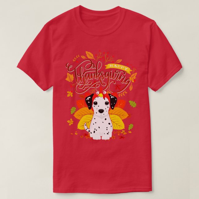 Dalmatien Wearing Turkey Hat Fall Autumn Thanksgiv T Shirt (Design framsida)