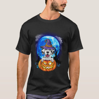 Dalmatien Witch Måne Pumpkin Scary Halloween Hund  T Shirt
