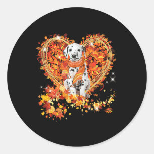 Dalmatiens Hej Hösten Hund Löv Hjärtsvikt Tack Runt Klistermärke