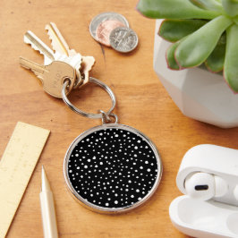 Dalmatier Dots, Dalmatiska Spots, Black and White Rund Silverfärgad Nyckelring