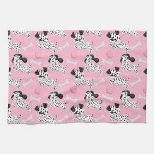 Dalmatier Puppies Black Spots Rosa Leksak Boll Whi Kökshandduk