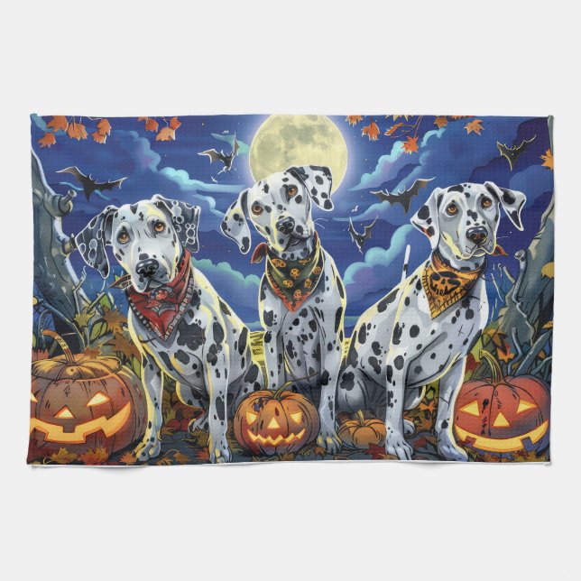 Dalmatin Halloween Kuslig Kökshandduk (Horisontell)