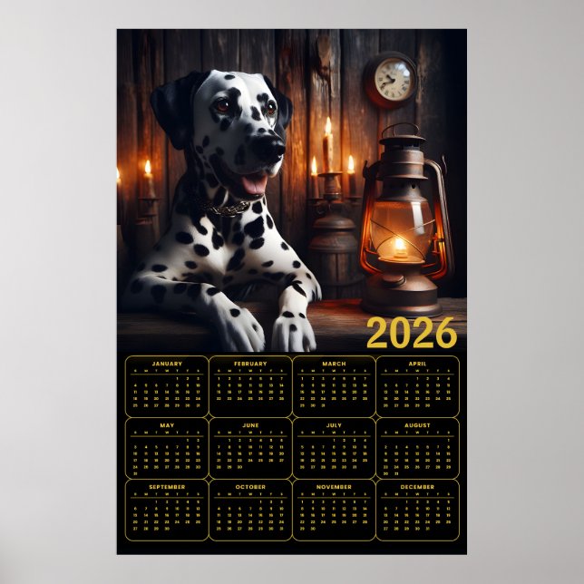 Dalmatiner 2026 Rustik Kalender Poster (Framsidan)