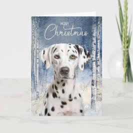 Dalmatiner Hund Björk Aspen Vinter Skog Jul Helgkort