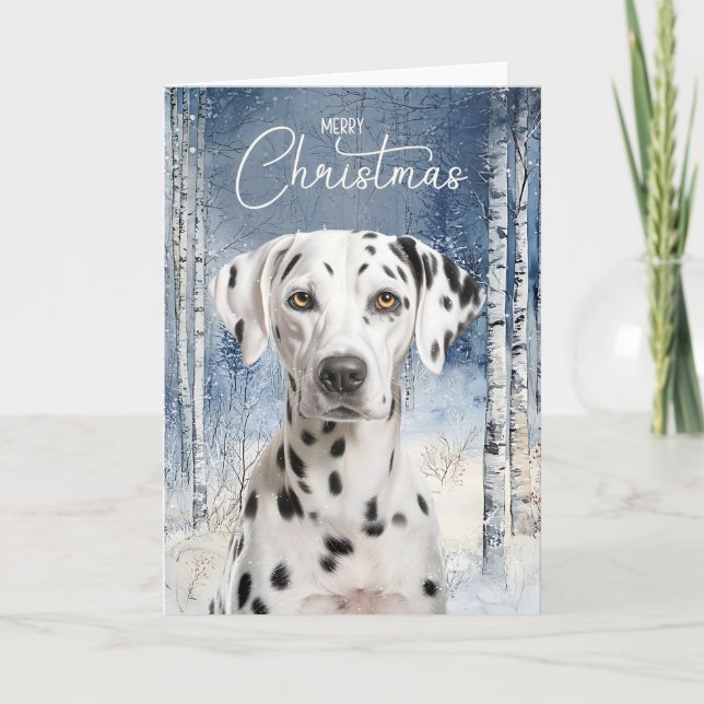 Dalmatiner Hund Björk Aspen Vinter Skog Jul Helgkort (Framsida)