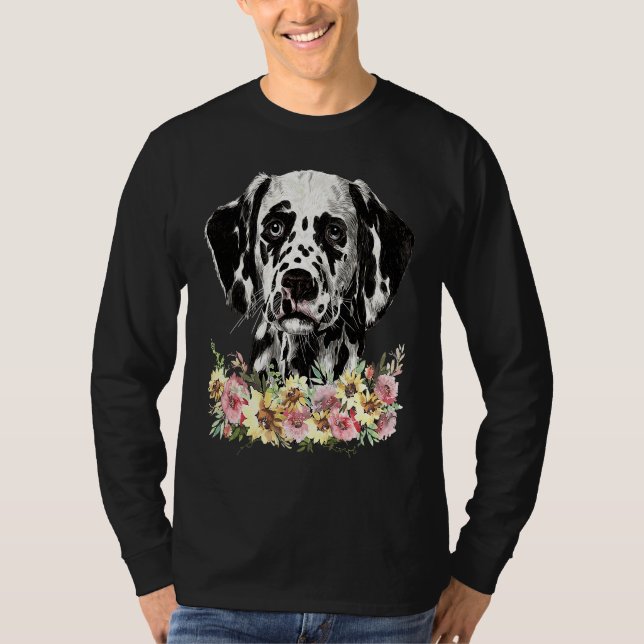Dalmatiner Hund Blommig T Shirt (Framsida)