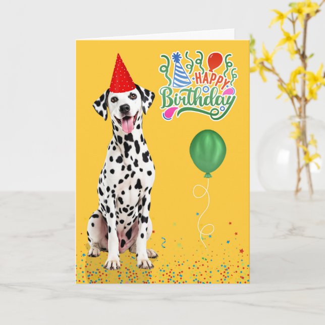 Dalmatiner Hund Födelsedagsfest Hatt Gul Födelseda Kort (Gul blomma)