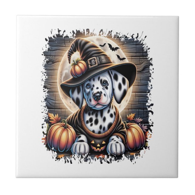 Dalmatiner Hund Halloween Kakelplatta (Framsidan)