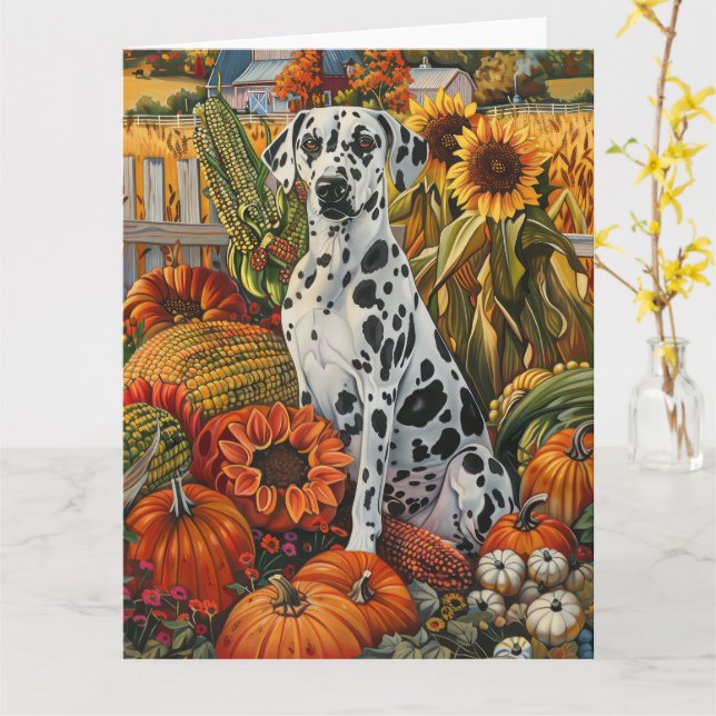 Dalmatiner Hund Höstskörd Tacksägelse Kort (Gul blomma)