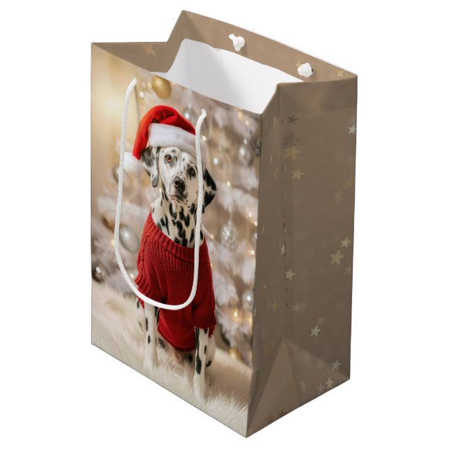 Dalmatiner hund iklädd en röd jultröja (Framsidan Vinklad)