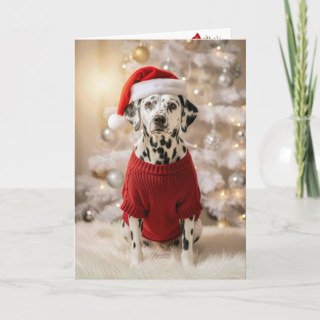 Dalmatiner hund iklädd en röd jultröja kort (Framsida)