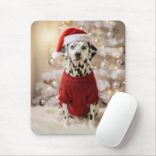 Dalmatiner hund iklädd en röd jultröja musmatta