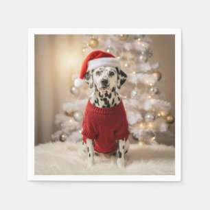 Dalmatiner hund iklädd en röd jultröja pappersservett